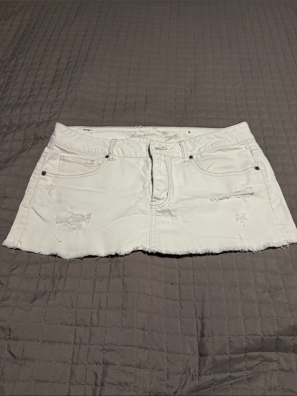 American Eagle Outfitters White Distressed Denim Mini Skirt